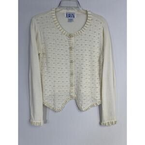 VTG White Beaded TUX front Cardigan sz SP Cotton Blend Fancy BFA CLASSICS